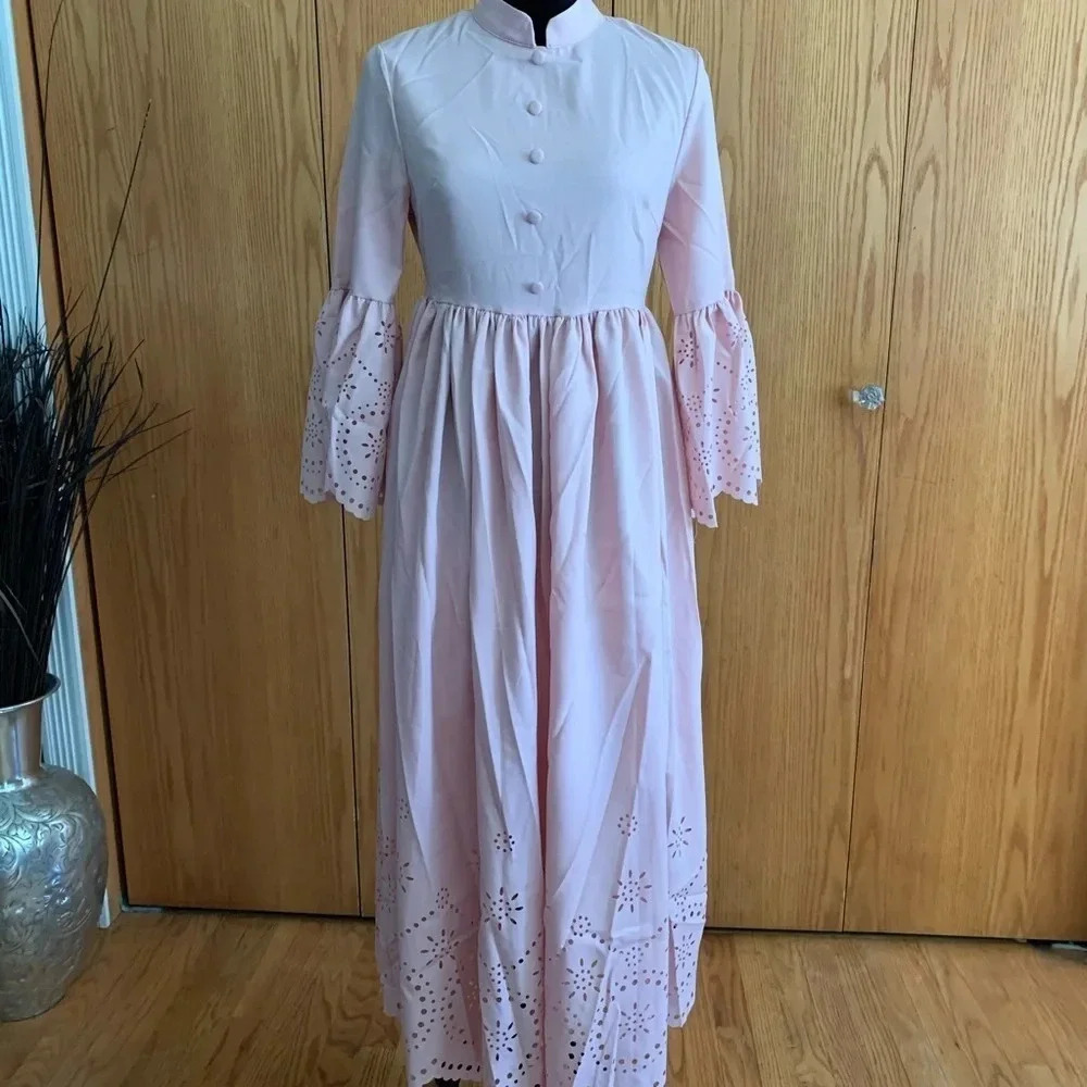 SHEIN Scalloped Eyelet Bell Sleeve Maxi Dress